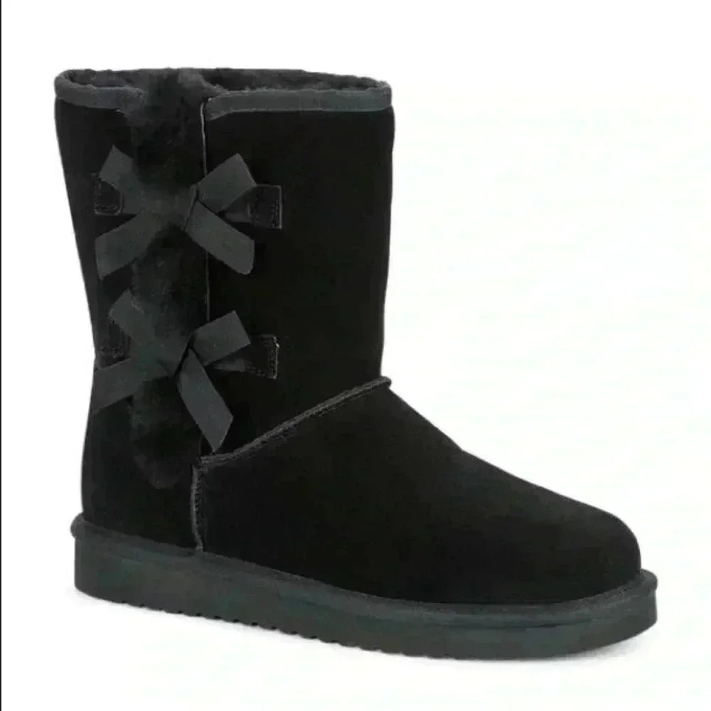Koolaburra by Ugg | “Victoria Short” Black Suede Pull-on Boots w/Bows
